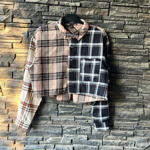 Forever 21 Patchwork Cropped Flannel Shirt – Size L